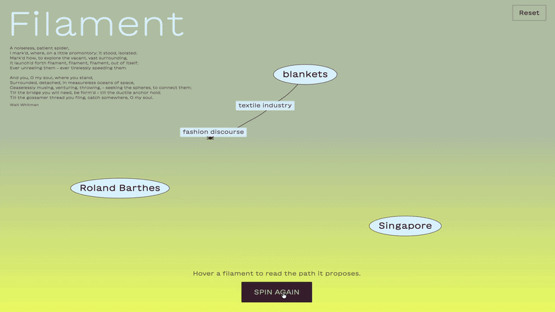 Animated demonstration of Filament drawing connections between concepts